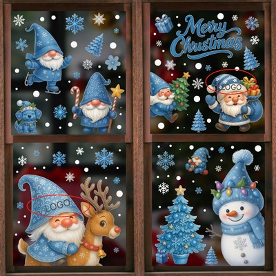 Blue Static Cling Christmas Window Stickers Santa Snowflake Tree