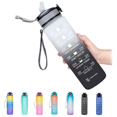 32Oz Sports Water Bottle With Time Marker & Straw