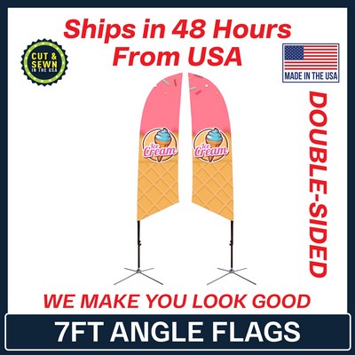 7' Angle Flag - Double Sided w/ Chrome X Base - Made in the USA