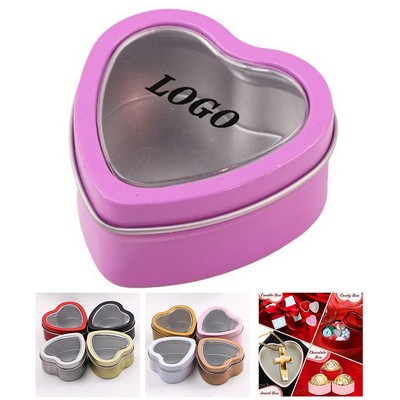 Metal Heart-Shaped Tins with Transparent Lid Windows