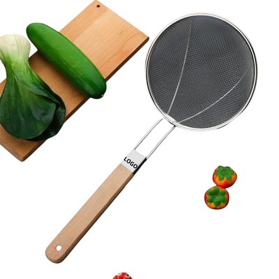 Kitchen Stainless Steel Fine-Mesh Wooden-Handled Strainer
