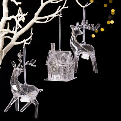 Christmas Acrylic LED Hanging Ornaments Three Designs House & Reindeer Elegant Pendant