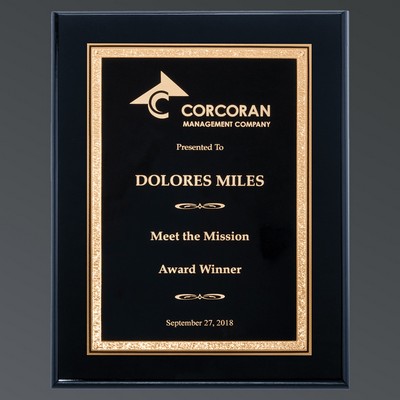 Ebony Piano Finish Rectangle, Black Brass Laser FX/Gold Florentine, Large (9"x12")