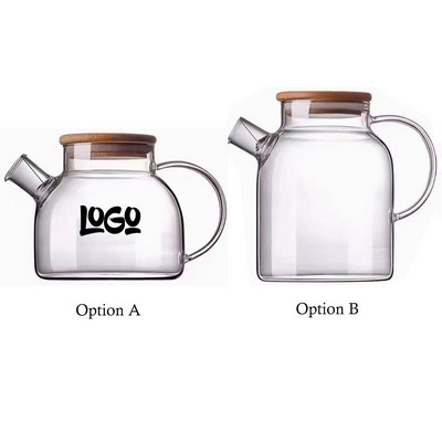 Stovetop Safe Glass Teapot Kettle w/ Bamboo Lid