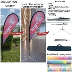 7.5' X-Small Tear Drop Flag Kit, Full Color Graphic 1 Side, Outdoor Use Spike base, Indoor Crossbase