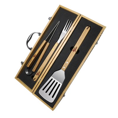 Personalized 3pcs Grill Utensil Set with Bamboo Box