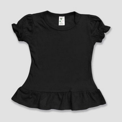Toddler Girls Ruffle Hem Top Black 65% Polyester 35% Cotton- Laughing Giraffe®