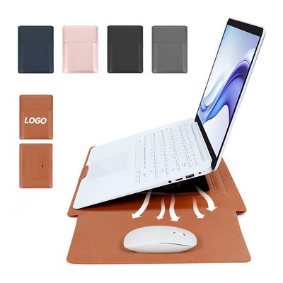 Waterproof PU Leather Laptop Sleeve with Stand