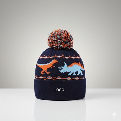 Autumn Winter Baby Knit Beanie Dinosaur Jacquard Children's Wool Hat Warm Kids Knitted Cap