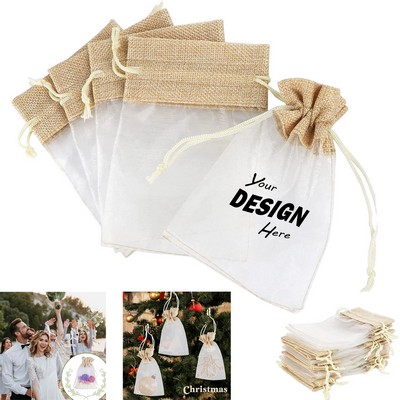 Linen Organza Splicing Drawstring Gift Bag