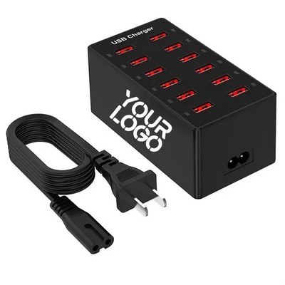 12-Port USB Fast Charging Station with Overcharge Protection