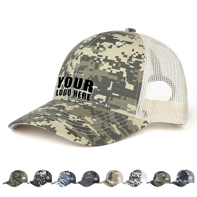 Camouflage Mesh Baseball Cap Polyester Structured Trucker Hat