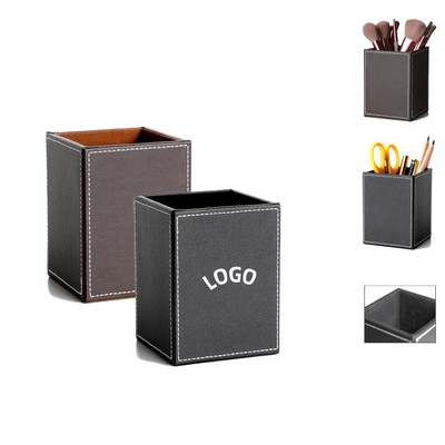 PU Leather Square Pen Pencil Holder Cup
