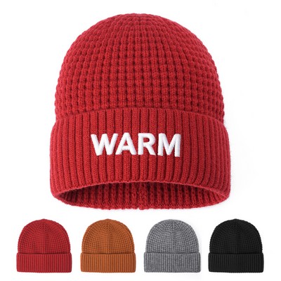 Unisex Waffle Knit Cuffed Beanie With Custom Logo
