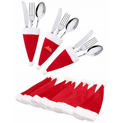 Christmas Santa Hat Shaped Pouch Packaged Knife Fork Spoon Flatware Set