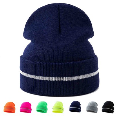 Winter Fleece Line Beanie Knit Hat with Ear Flaps Warm Thermal Stocking Cap for Outdoor Cold Weather