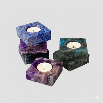 Natural Crystal Square Candle Holder Creative Home Decor Aromatherapy Display Stand