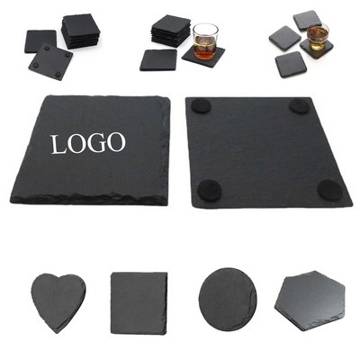 4" Square Slate Coaster – Natural Stone with EVA Pads