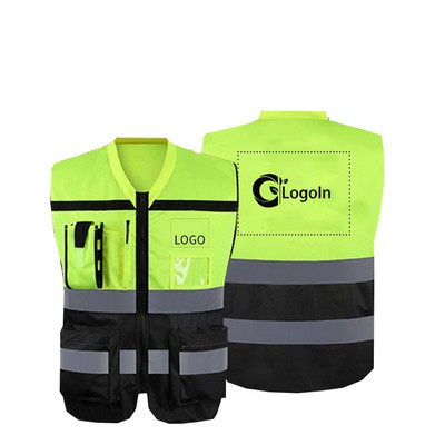 High Visibility Mesh Safety Reflective Vest with Pockets and Zipper