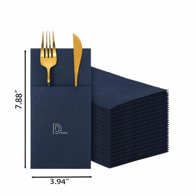 Custom Solid Color Disposable Non-Woven Dinner Napkin W/ Flatware Pocket
