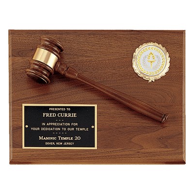 Walnut Plaque With Walnut Gavel And Custom Holder 9 X 12"
