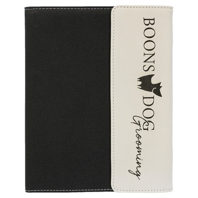 White/Black Leatherette Canvas Small Portfolio with 6x8 notepad - Laser Engraves to Black