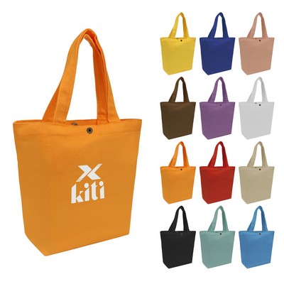 Colorful Small Canvas Grocery Tote Bag W/ Snap Closure