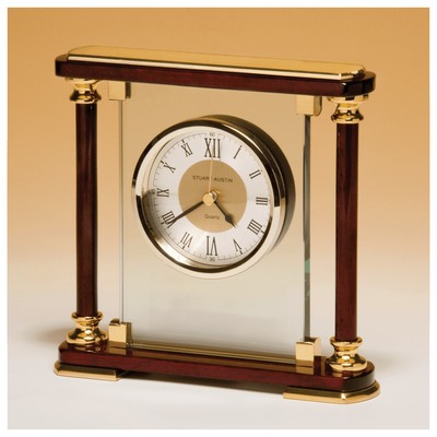 Glass and Rosewood Piano Finish Clock w/ Metal Accents - CLK74