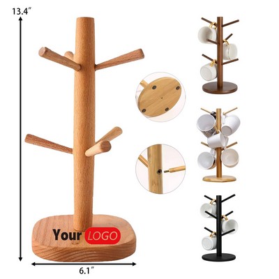 Wooden Tree-Shaped Mug Rack with 6 Hooks