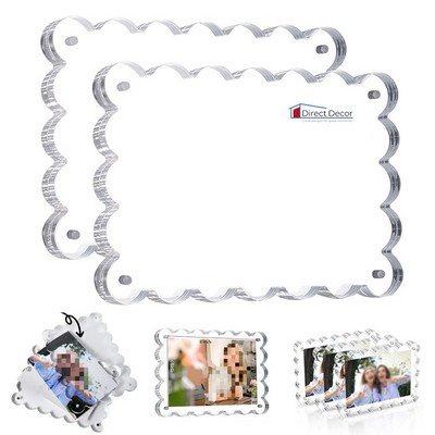 4" X 6" Transparent Scalloped Acrylic Magnet Photo Frame