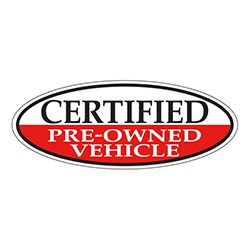 "CERTIFIED PRE-OWNED VEHICLE" White/Red Oval Slogan Vinyl Sticker
