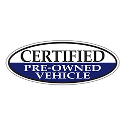"CERTIFIED PRE-OWNED VEHICLE" White/Blue Oval Slogan Vinyl Sticker