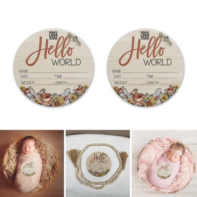 6" Birch Wood Floral Design Newborn Baby Birth Stat Sign New Mom Gift