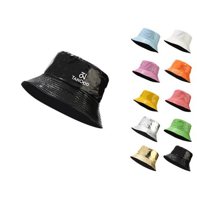 PU Leather Glossy Reversible Bucket Hat