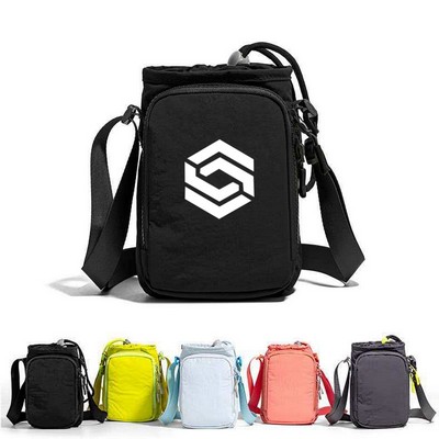 Water Bottle Crossbody Bag – Custom Logo Phone Holder Bag with Zipper Pockets and Adjustable Strap