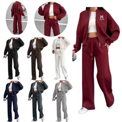 Autumn Zip-Up Cardigan Sweatshirt with Straight Leg Pants