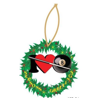 I Love Pool & Wreath Ornament w/ Clear Mirrored Back (12 Square Inch)