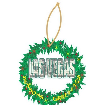 Las Vegas Block Letter $100 Bill Wreath Ornament w/ Black Back (12 Square Inch)