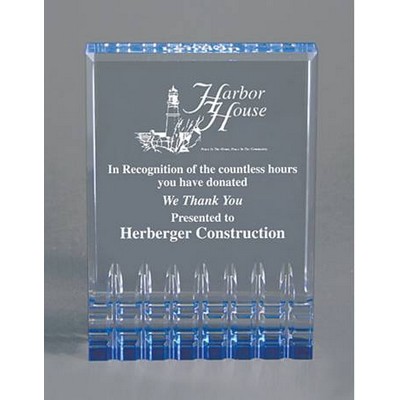 Acrylic Mirage Blue Reflective Award w/ Faceted Bottom 4 1/2"X6"