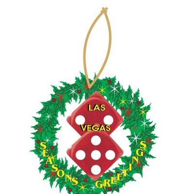 Las Vegas Dice Wreath Ornament w/ Clear Mirrored Back (3 Square Inch)