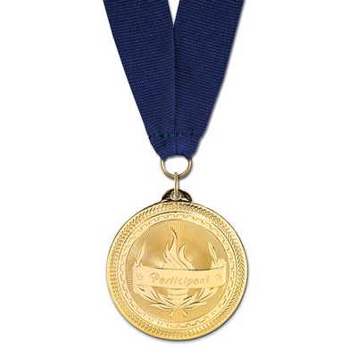 Participant Brite Laser Medal w/Grosgrain Neck Ribbon (2")