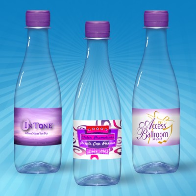 12 Oz. Water In Clear "Glastic" Bottle w/Full Color Label & Purple Cap