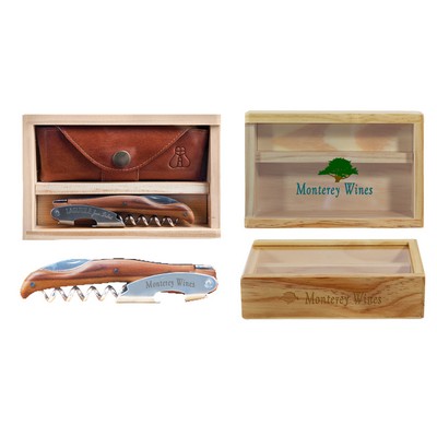 Laguiole Millesime® Wood Effect Corkscrew Set w/Box & Leather Pouch
