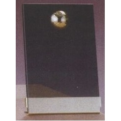 Smoked Glass Plaque Award w/Gold Tennis Accent, Gold Plastic Mounts & Base (7"x9.5")