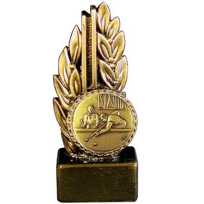 Stock 7" Laurel Trophy With 2" Billiards Coin and Engraving Plate
