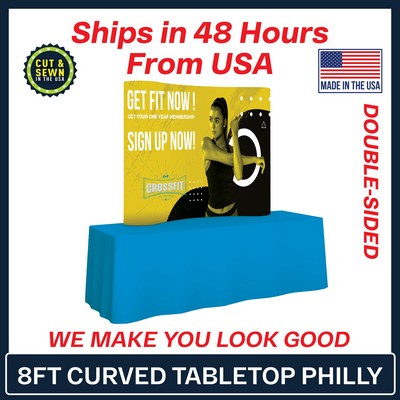 8' x 60" H Curved Double Sided Tabletop Philly Fabric Display Kit - Made in the USA