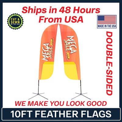 10' Feather Flag - Double Sided w/Chrome X Base- Made in the USA
