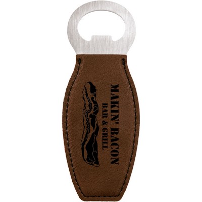 Bottle Opener with Magnet, Dark Brown Leatherette