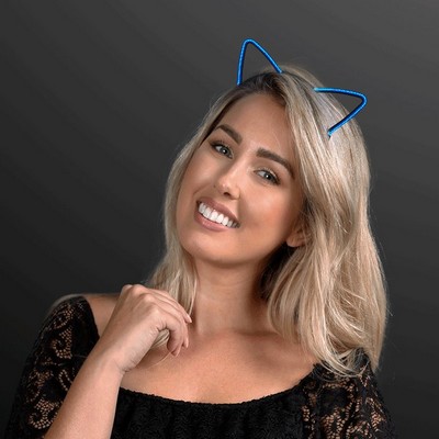 Blue EL Wire Cat Ears Headband - BLANK