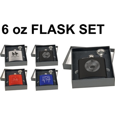 6 Oz. Single Black Flask Set in Presentation Box